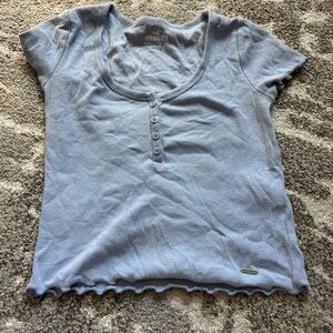 Hollister Light Blue Ribbed Button-Down Top